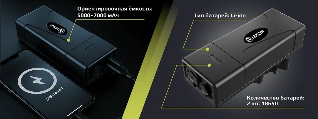 Купить повербанк Аркон — внешний источник питания зарядным устройством и креплением